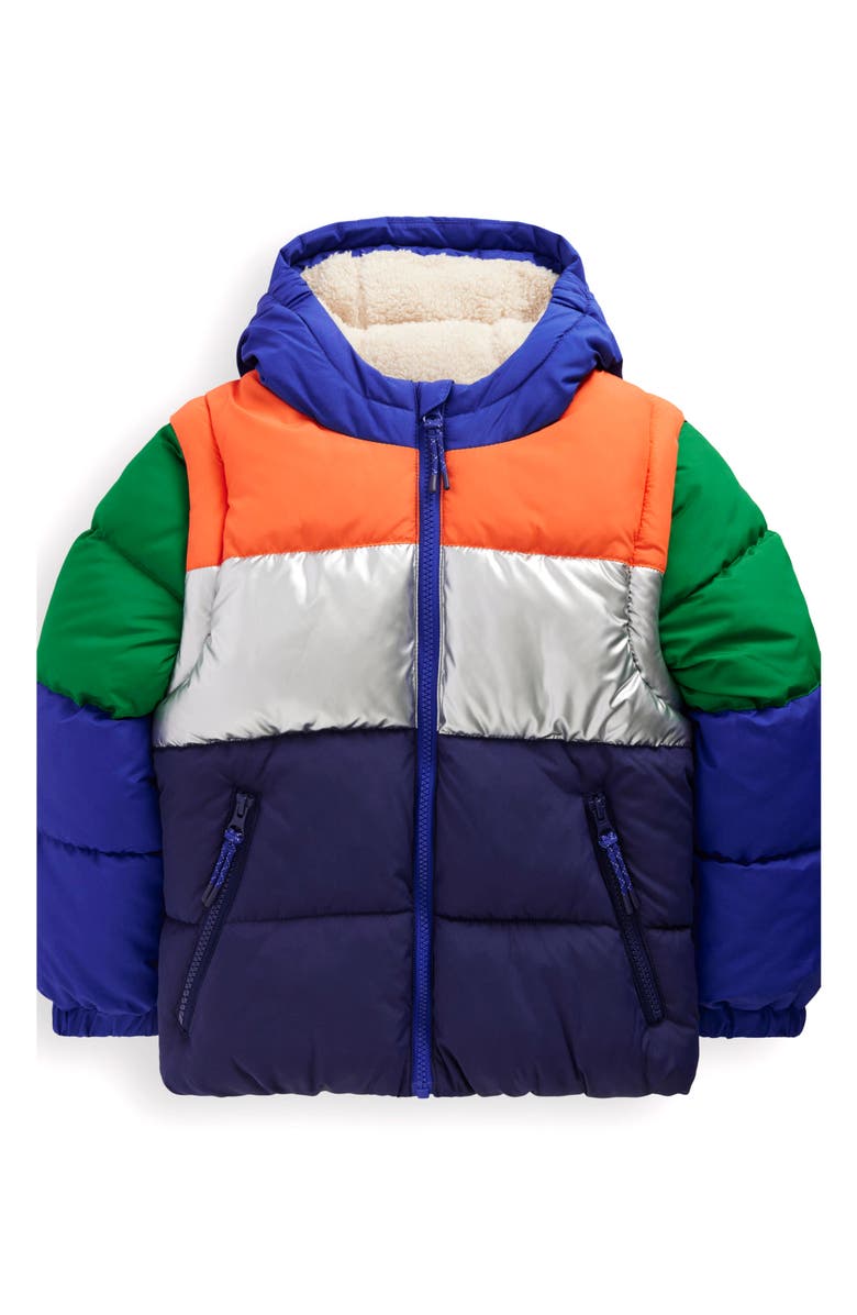 Mini Boden Kids' Reversible Fleece Hooded Jacket, Main, color, Color Block