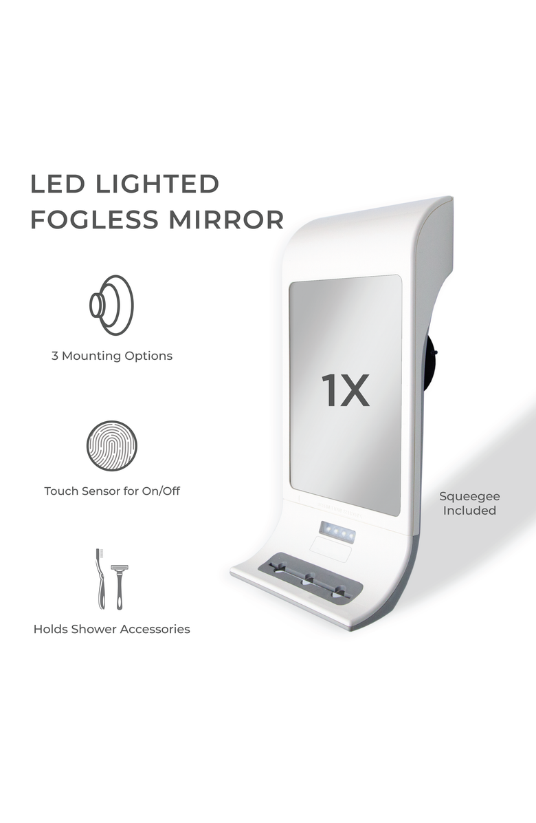 Zadro Fogless Lighted Shower Mirror with Suction Cup Mounting & Squeegee, Alternate, color, White