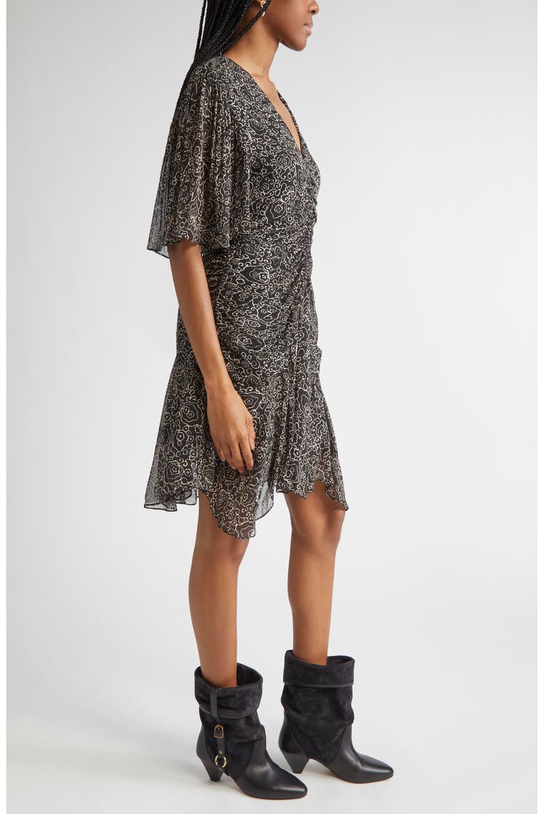 Vivienne Ruched Chiffon Dress, Alternate, color, BLACK/ ECRU