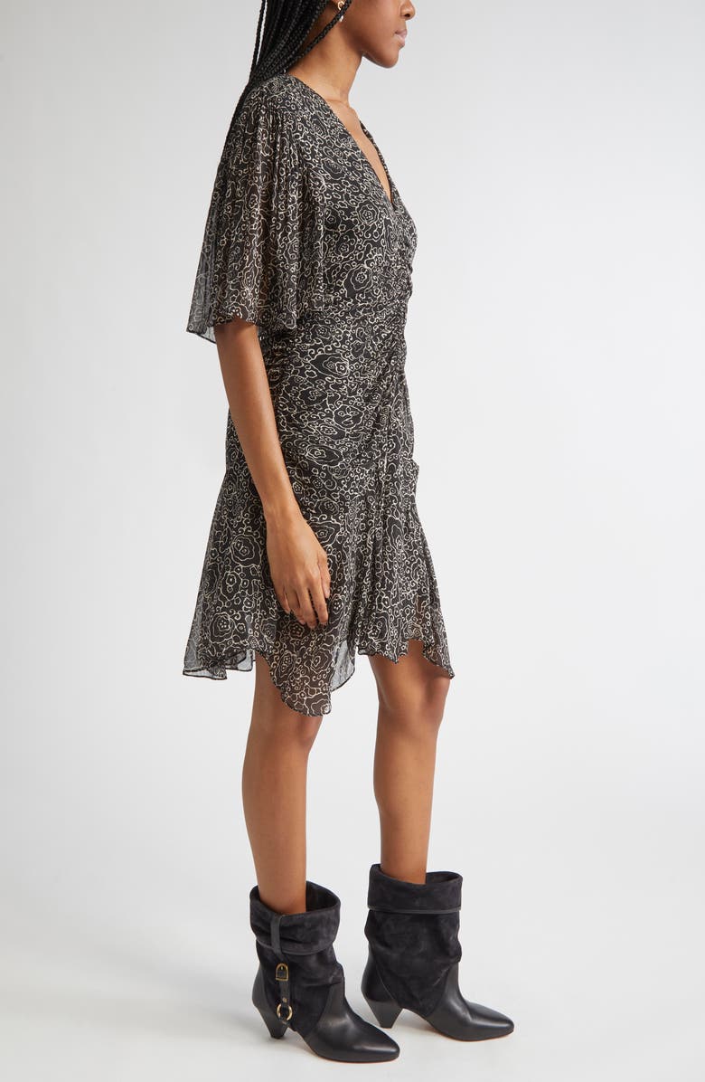 Isabel Marant Étoile Vivienne Ruched Chiffon Dress, Alternate, color, Black/ Ecru