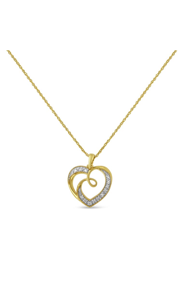 Haus of Brilliance 14K Yellow Gold Plated Silver Diamond Accent Ribbon & Heart Pendant Necklace, Alternate, color, Yellow Gold Over Silver