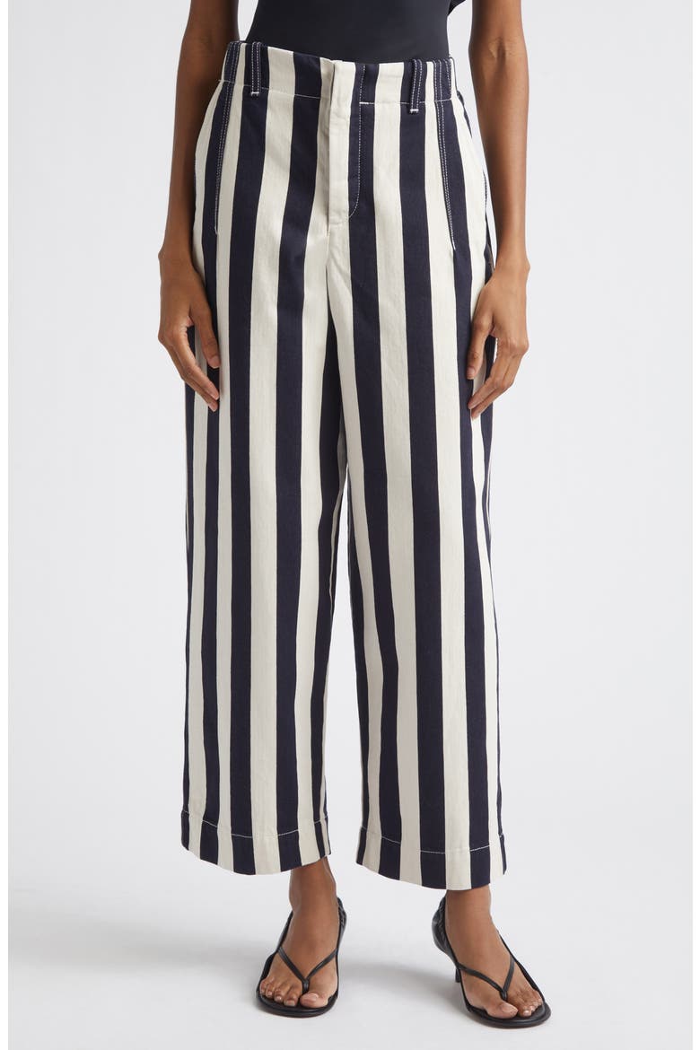 Le de-Nîmes Parasol Crop Straight Leg Jeans, Main, color, NAVY/ WHITE BIG STRIPE