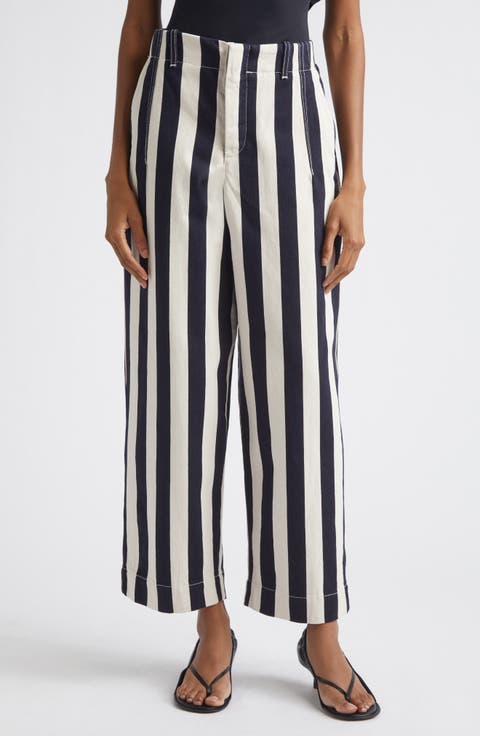 Le de-Nîmes Parasol Crop Straight Leg Jeans (Navy/White Big Stripe)