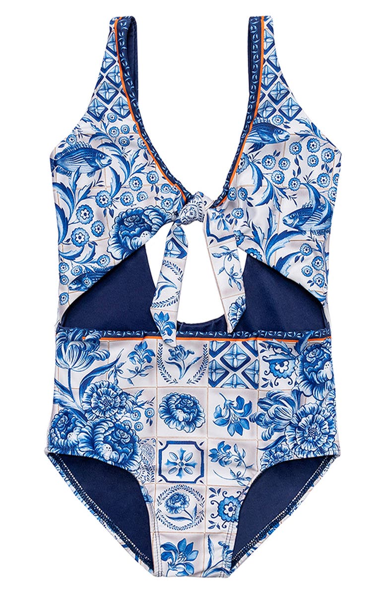 Agua Bendita Kids' Azure Iliana One-Piece Swimsuit, Main, color, Blue Multi