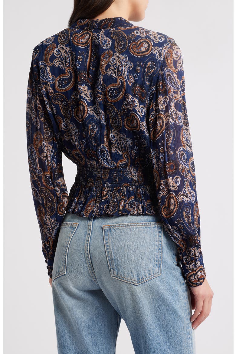 Noreen Print Peplum Top, Alternate, color, NUTMEG PAISLEY NAVY