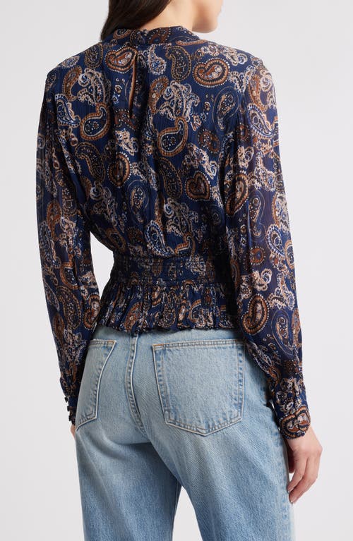 Cleobella Noreen Print Peplum Top In Nutmeg Paisley Navy