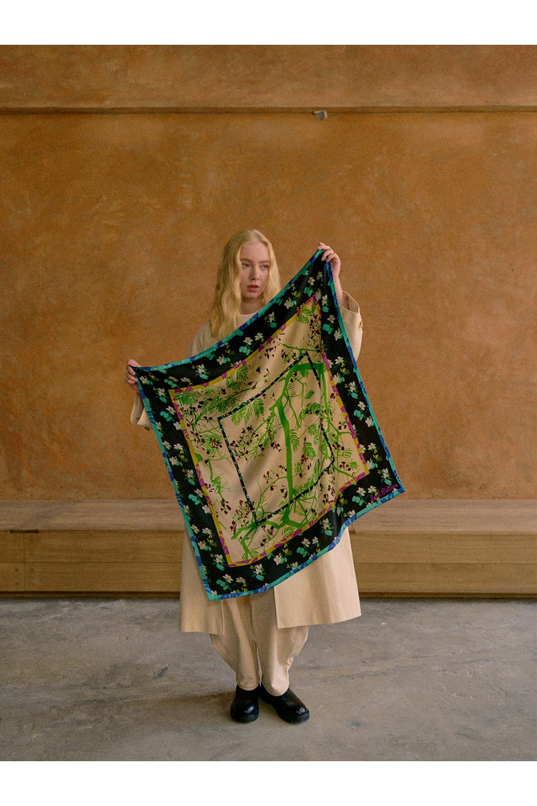 "Floral Tapestry" Large Silk Scarf, Alternate, color, Black