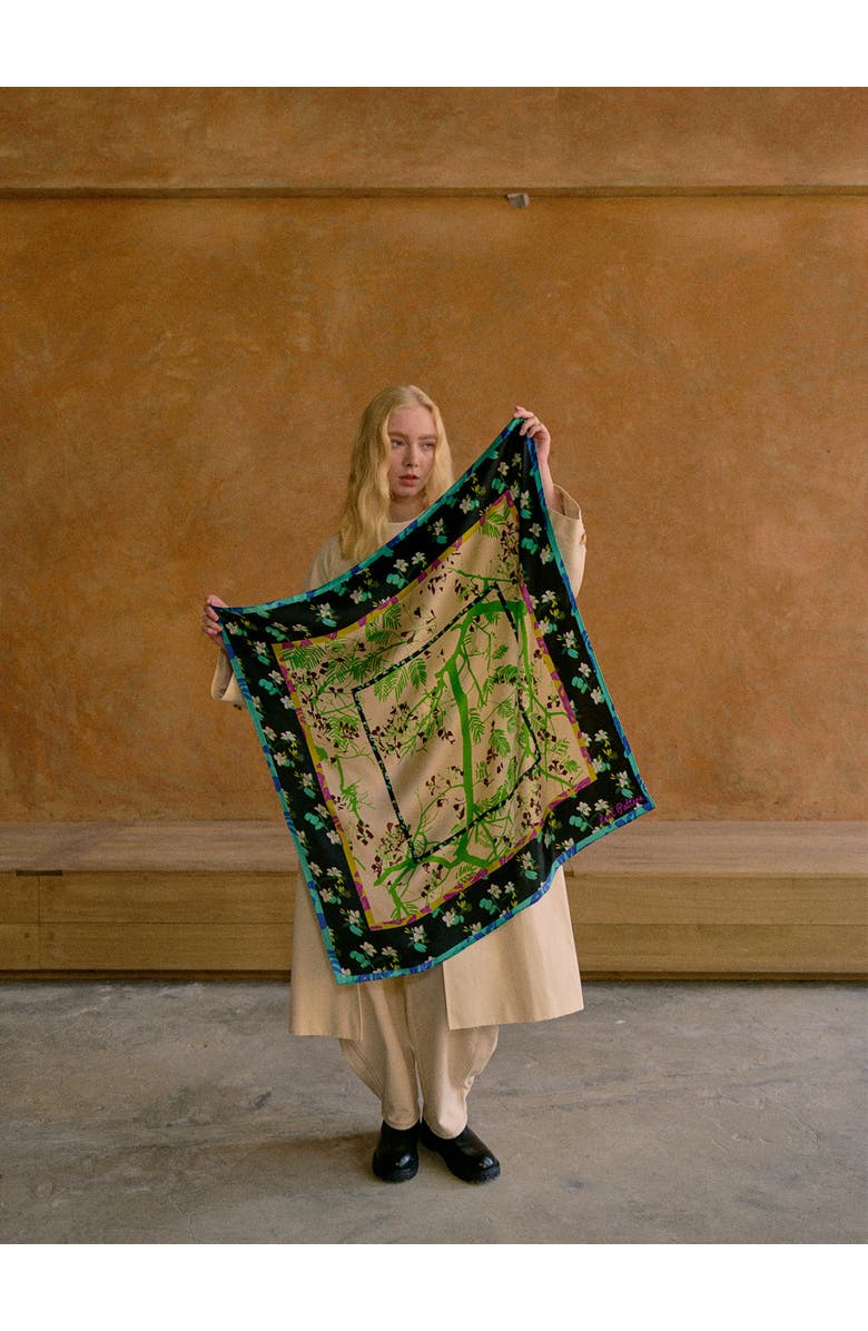 Lost Pattern "Floral Tapestry" Large Silk Scarf, Alternate, color, Black