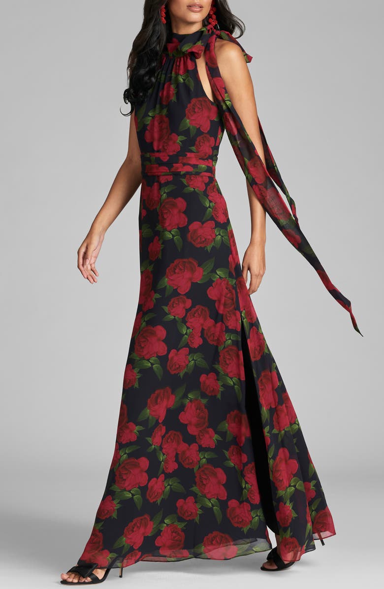 Sachin & Babi Kayla Floral Halter Gown, Alternate, color, Ruby Tea Rose