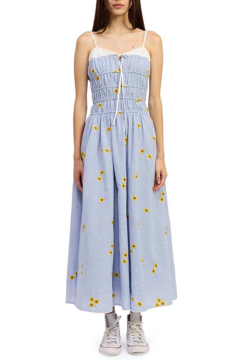 JACQUIE THE LABEL Sonnie Embroidered Detail Stripe Maxi Dress, Main, color, Blue Yellow