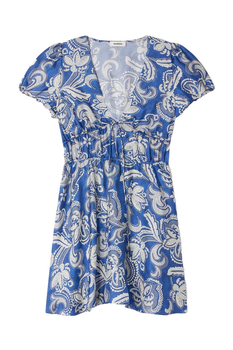 Floral print short dress, Alternate, color, Blue / ecru