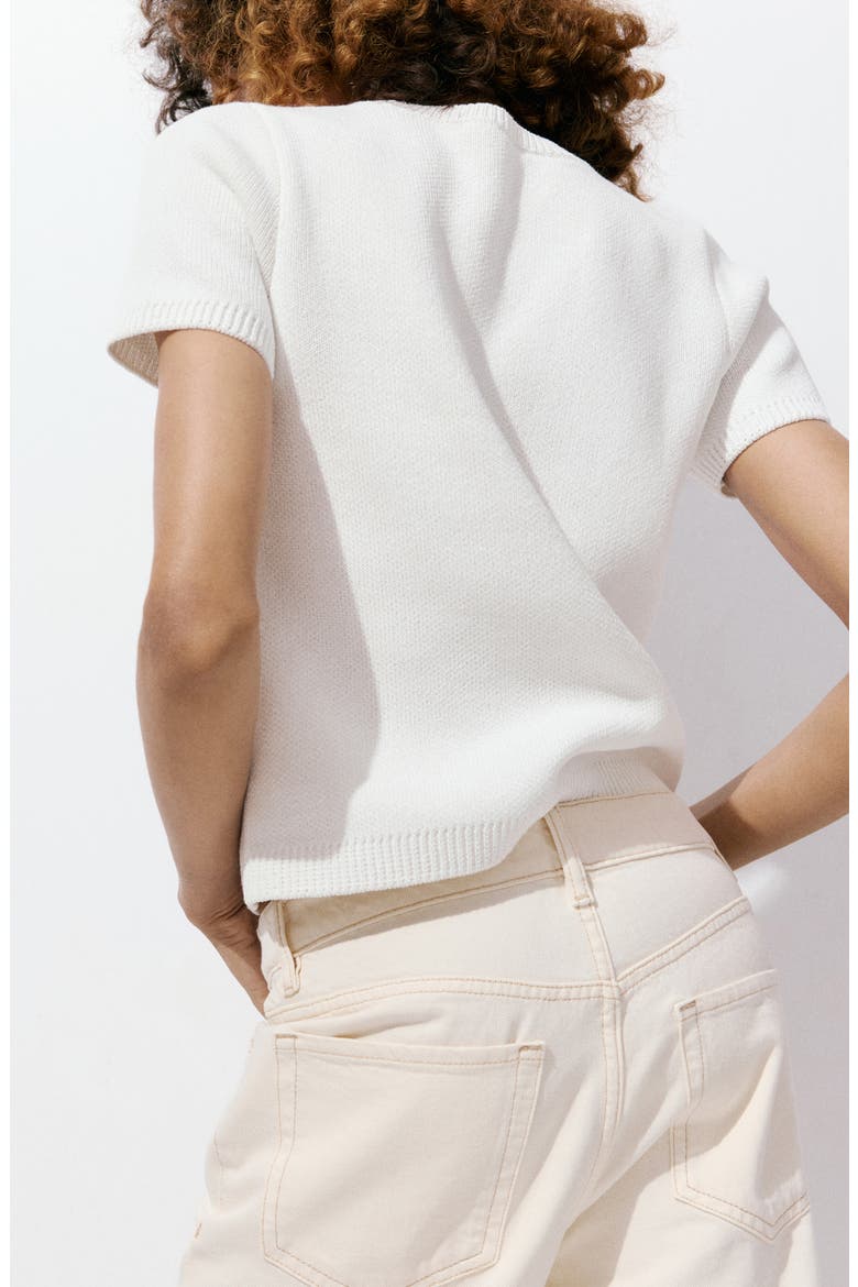 Metallic Cutout Short Sleeve Sweater, Alternate, color, ECRU