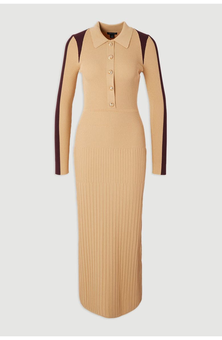 Karen Millen Rib Knit Colour Block Midi Dress, Alternate, color, Natural