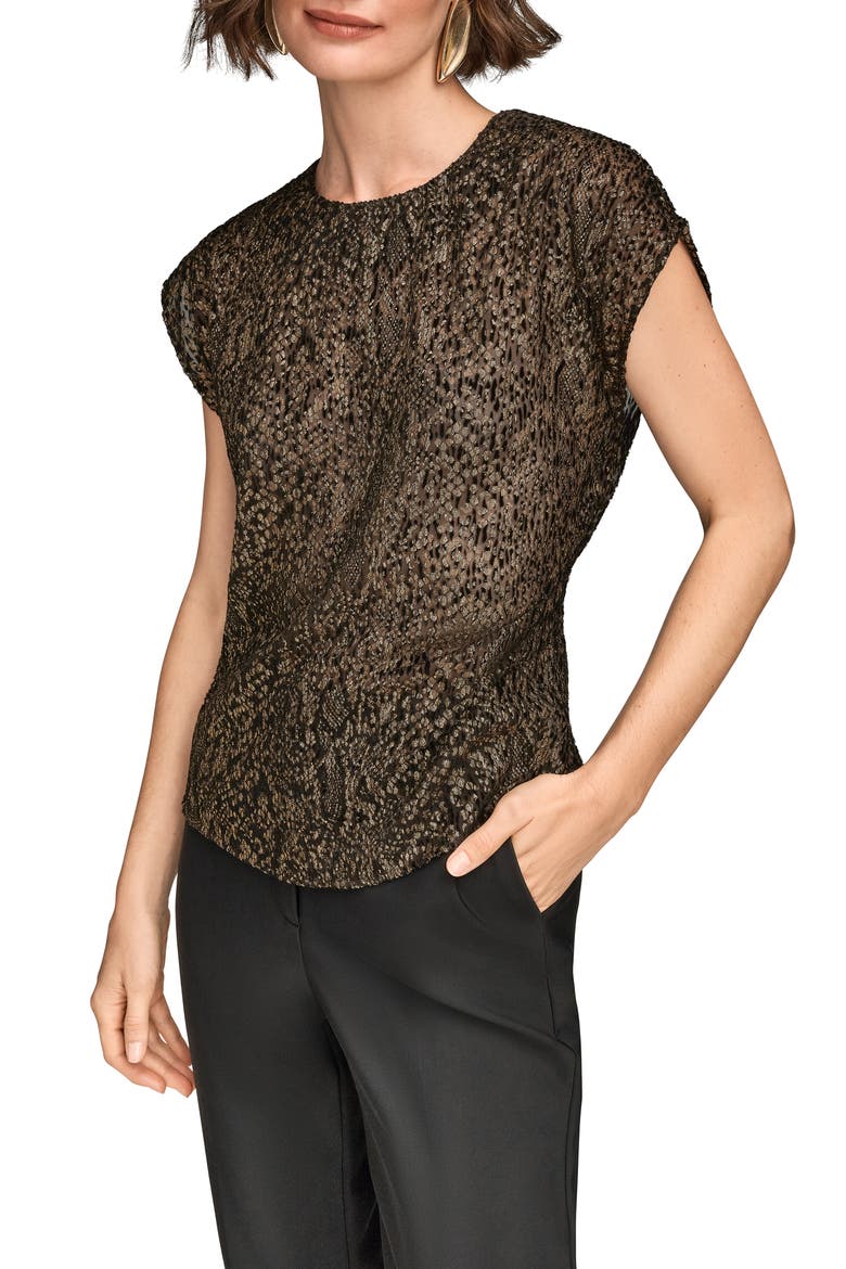 Metallic Cap Sleeve Top, Alternate, color, BLACK/ GOLD