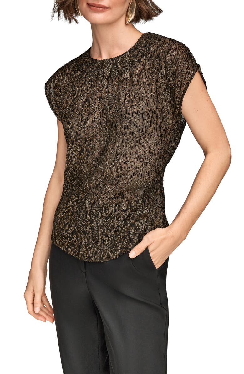 Donna Karan New York Metallic Cap Sleeve Top, Alternate, color, Black/ Gold