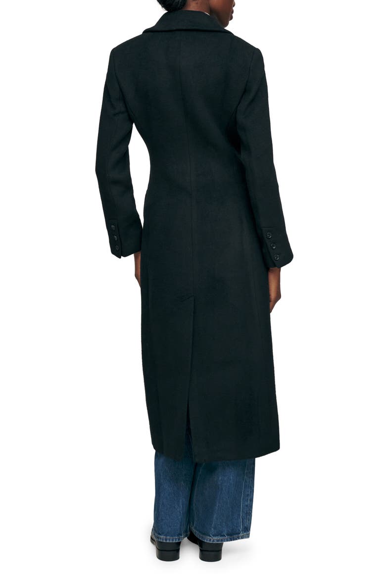 Oscar Nipped Waist Recycled Wool Blend Double Breasted Coat, Alternate, color, BLACK