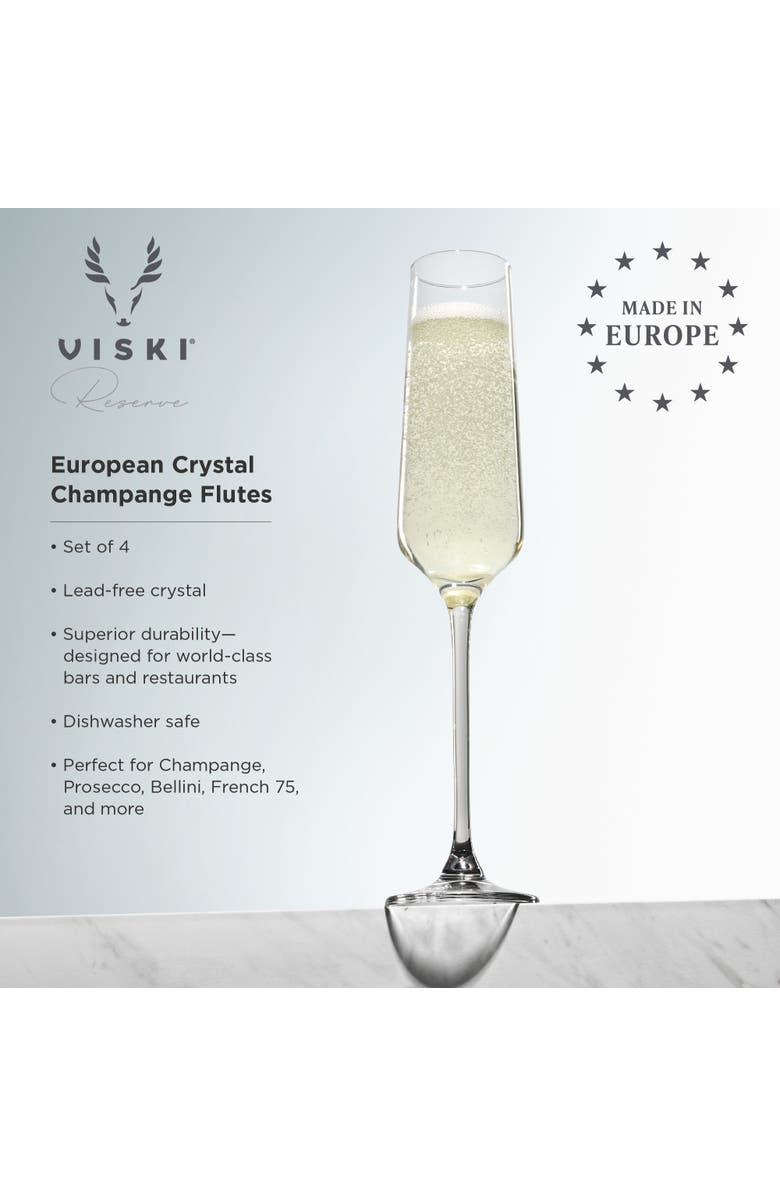 Viski Reserve Inez Crystal Champagne Flutes Set of 4, Alternate, color, Clear