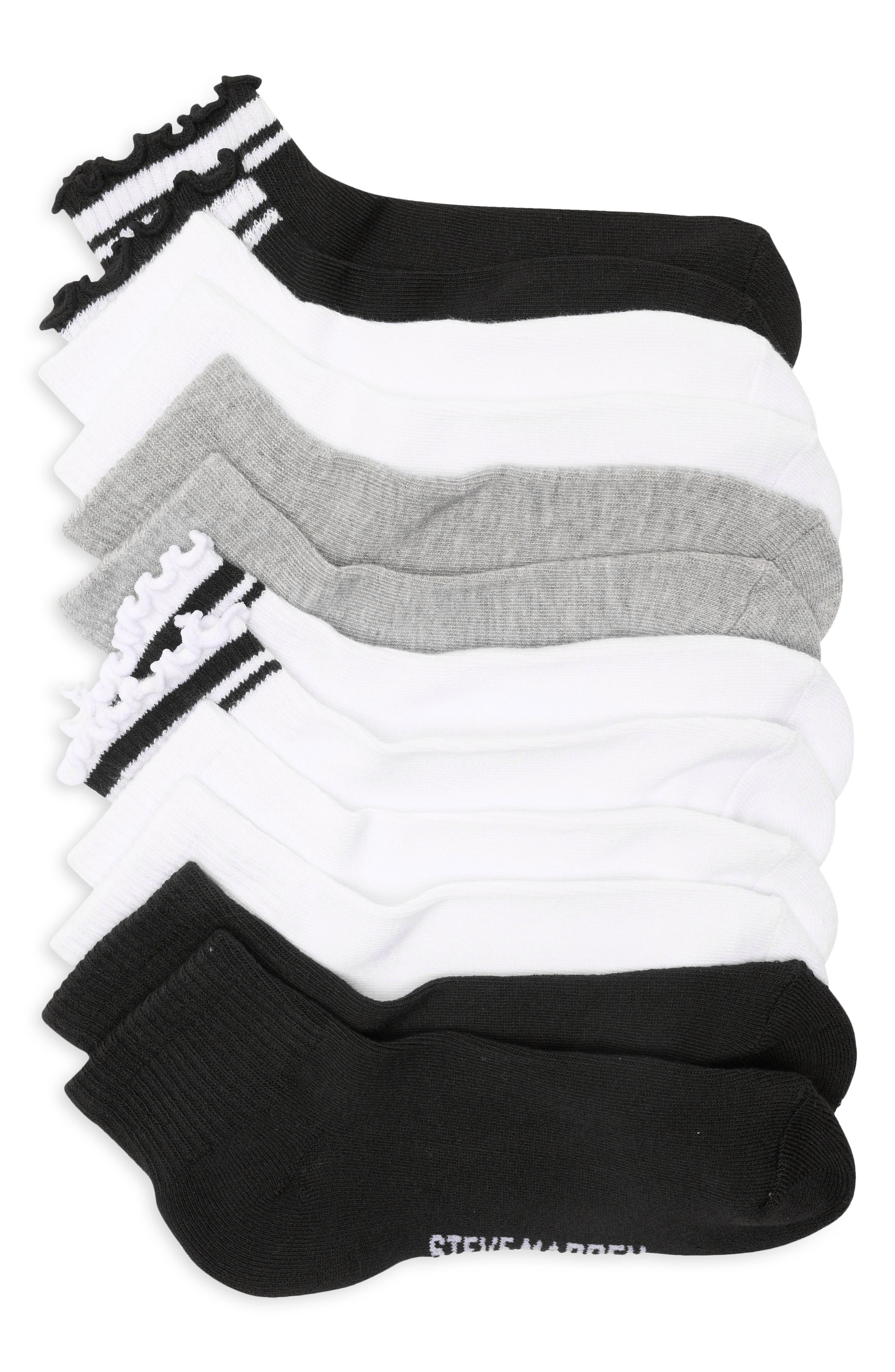 Steve Madden Assorted 6-Pack Varsity Stripe & Lettuce Edge Ankle Socks
