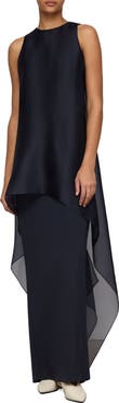 Lafayette 148 New York Tie Back Overlay Sleeveless Silk Column Gown