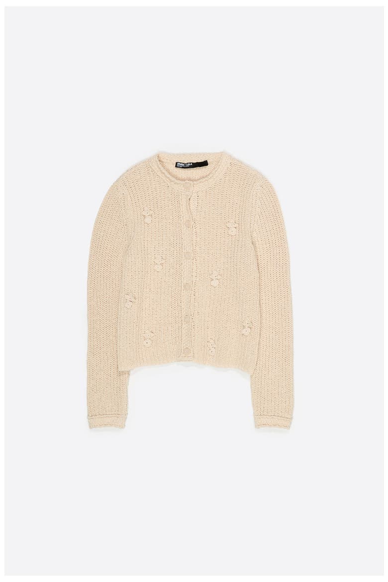 Cotton Cardigan With Flat Bobbles, Alternate, color, BEIGE