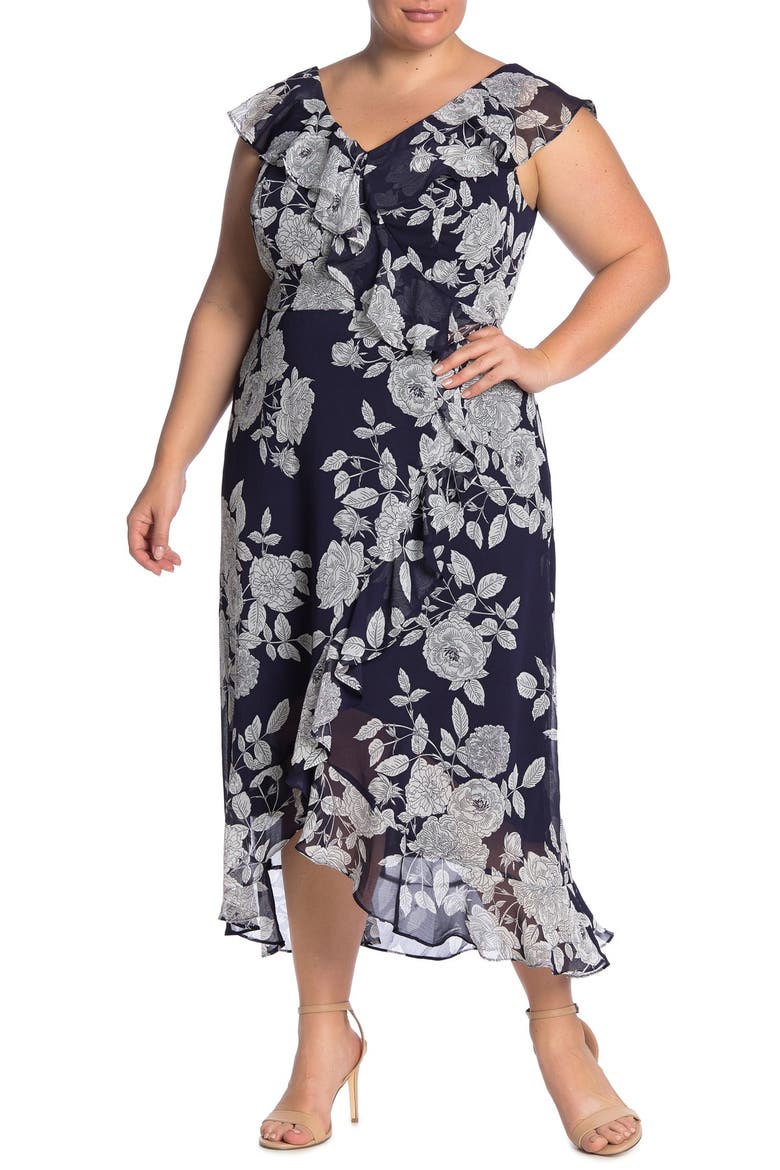 Ruffle Wrap Maxi Dress, Main, color, NAVY/WHITE