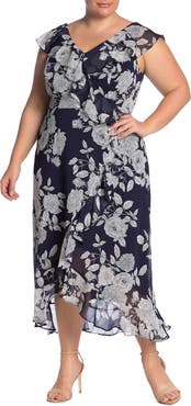 London Times Ruffle Wrap Maxi Dress