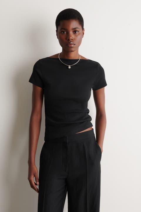 Slim Boat-neck Cotton T-shirt