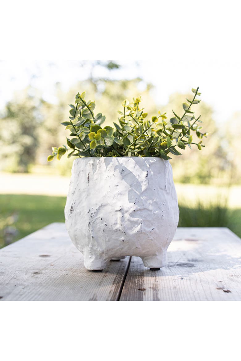 Distressed Footed Planter White Stoneware, Alternate, color, White