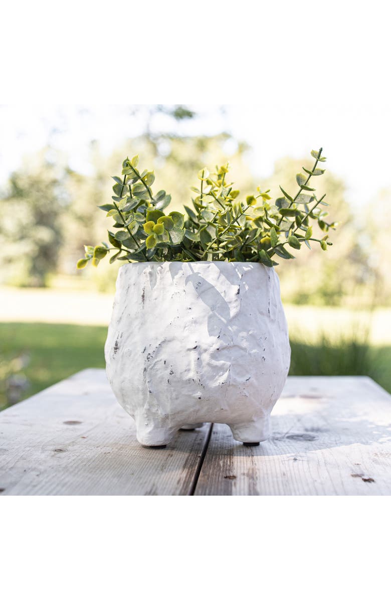 Foreside Home and Garden Distressed Footed Planter White Stoneware, Alternate, color, White