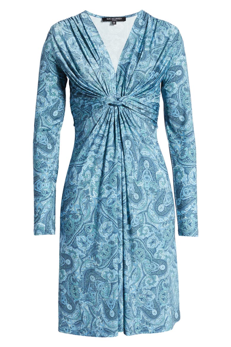 Paisley Print Twist Front Long Sleeve Jersey Dress, Alternate, color, COUNTRY BLUE
