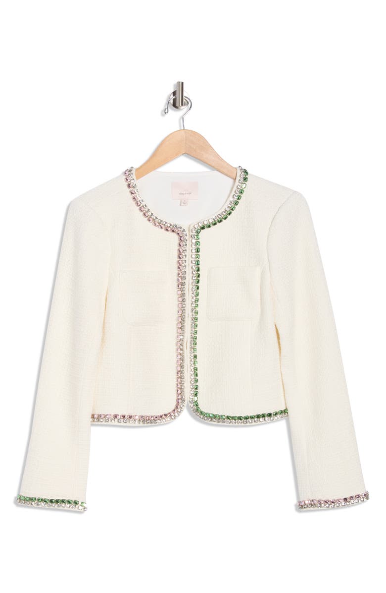 Cinq à Sept Verity Crystal Trim Tweed Jacket, Alternate, color, Gardenia/ Multi