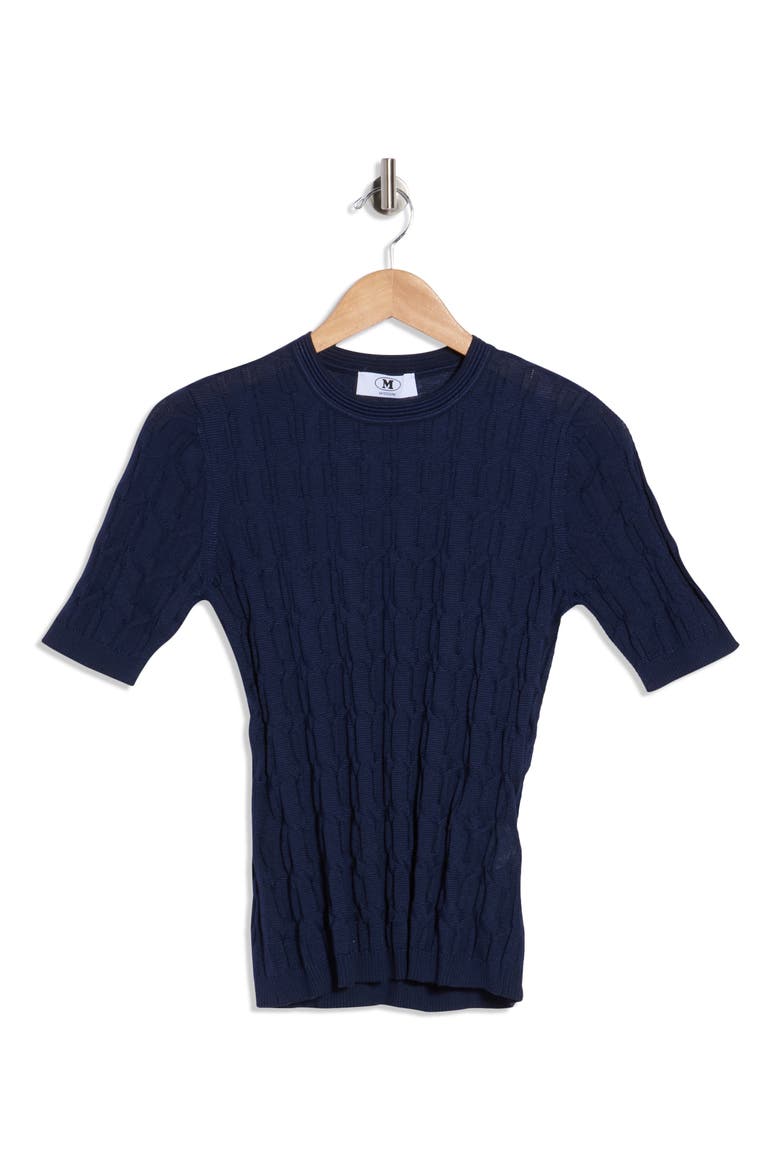 Girocollo Short Sleeve Sweater, Alternate, color, NAVY TONES