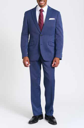 SAVILE ROW CO Navy Plaid Slim Fit Suit
