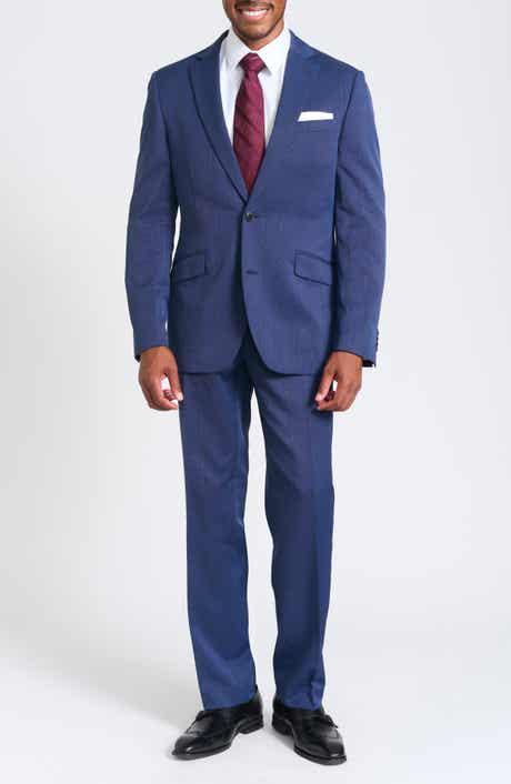 SAVILE ROW CO Navy Plaid Slim Fit Suit