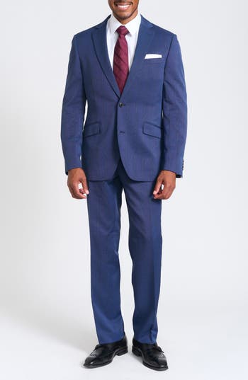 Savile Row Co Navy Plaid Slim Fit Suit In Blue