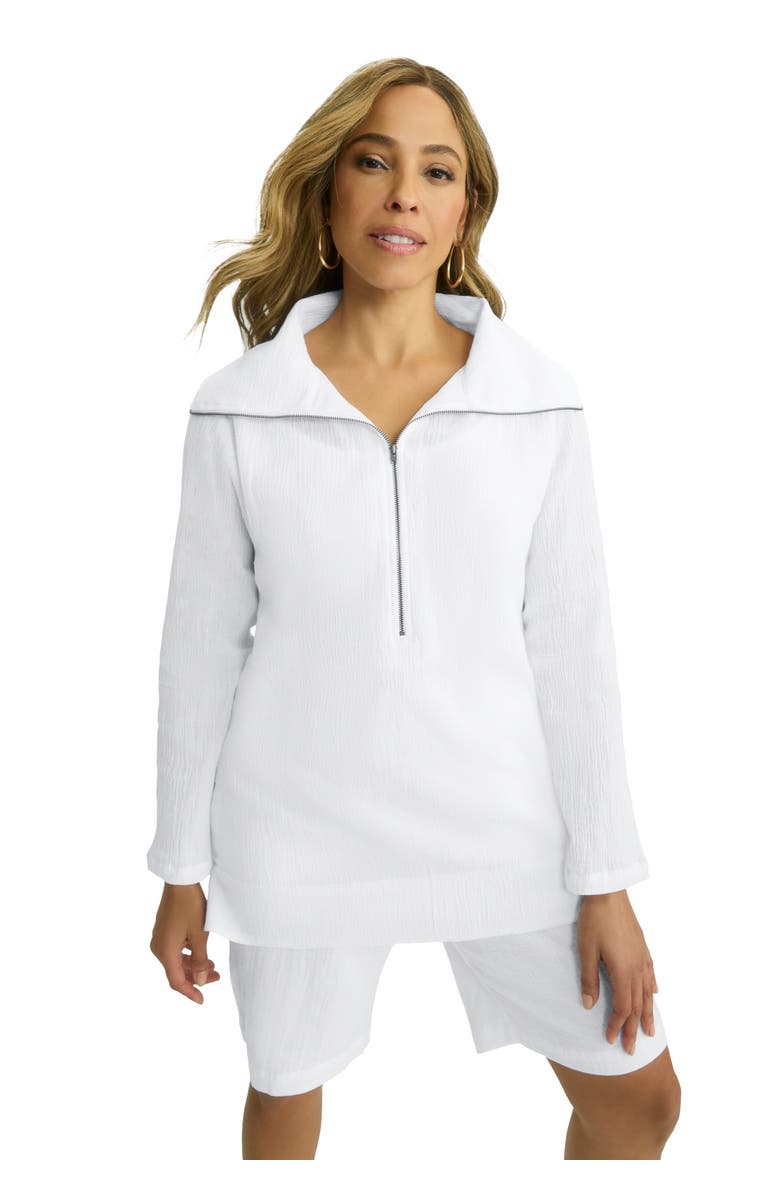 Jessica London Gauze Half-Zip Tunic, Main, color, White