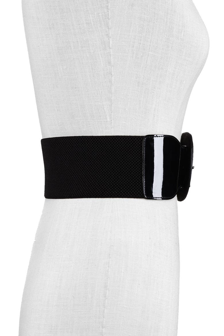 Lauren by Ralph Lauren Patent Stretch Belt, Alternate, color, BLACK