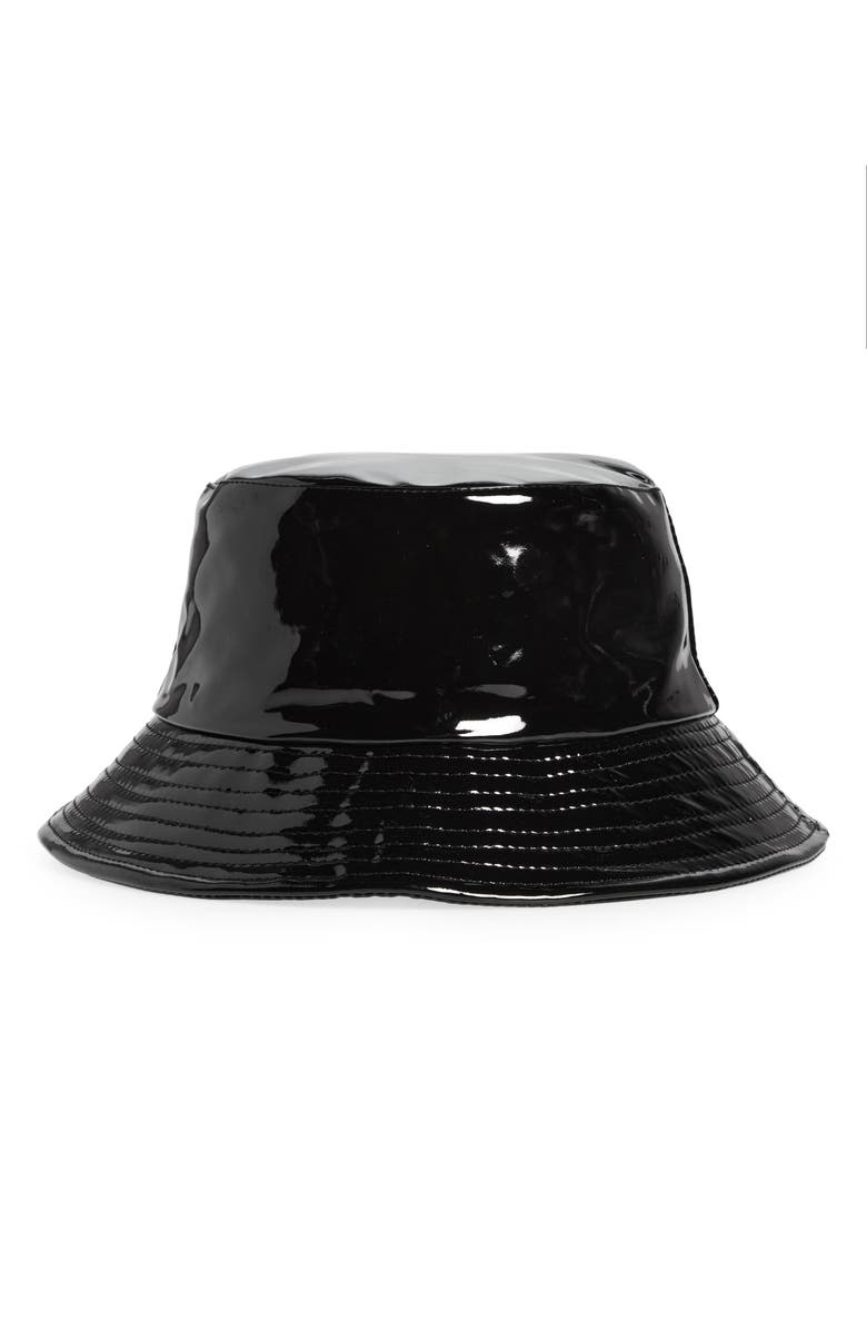 Open Edit Shine Faux Patent Leather Bucket Hat, Main, color, 