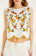 FARM Rio Lemon Bouquet Floral Linen Blend Crop Top