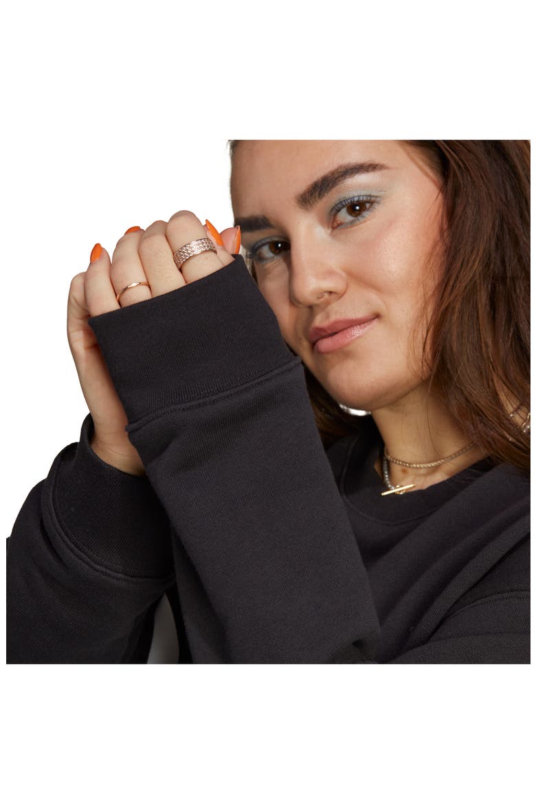 Trefoil Logo Crewneck Cotton Sweatshirt, Alternate, color, BLACK