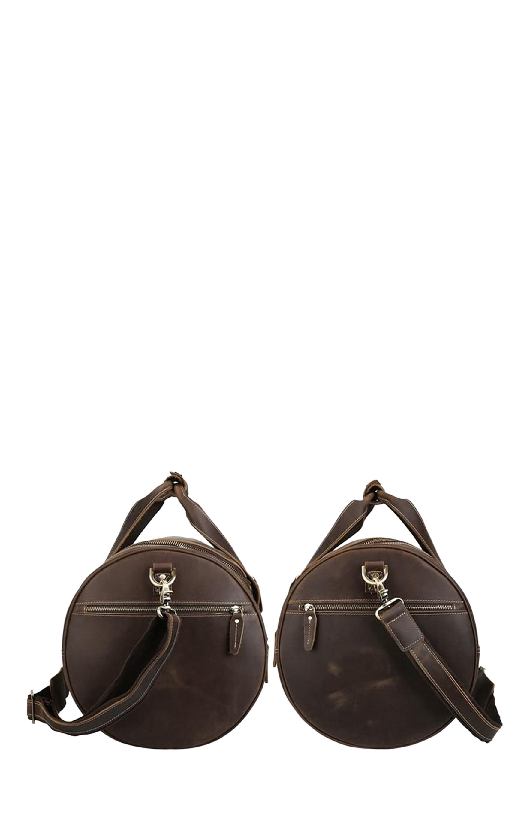 STEEL HORSE LEATHER The Wainwright Weekender | Round Vintage Leather Weekender, Alternate, color, Dark Brown