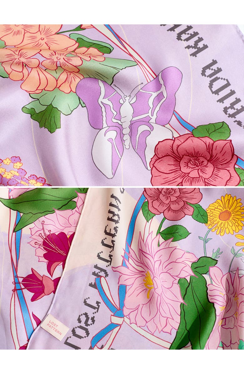 Lost Pattern FRIDA x LOST PATTERN "Los Amores de Frida" Large Silk Scarf, Alternate, color, Pink & Purple