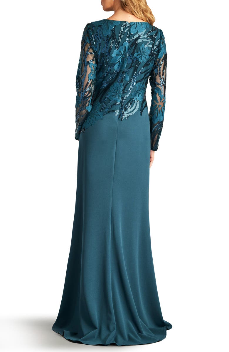 Tadashi Shoji Sequin Floral Jacquard Long Sleeve Gown, Alternate, color, 