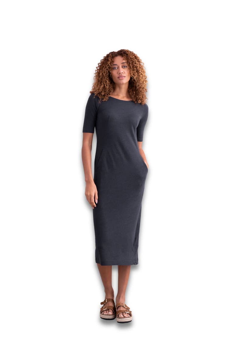 Linen Cotton Blend Button Back Dress, Main, color, Navy