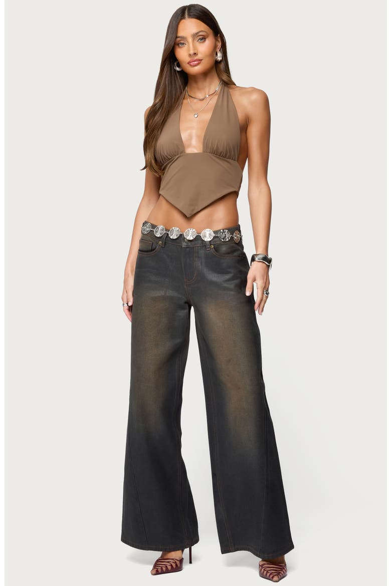 Open Back Triangle Halter Top, Alternate, color, BROWN