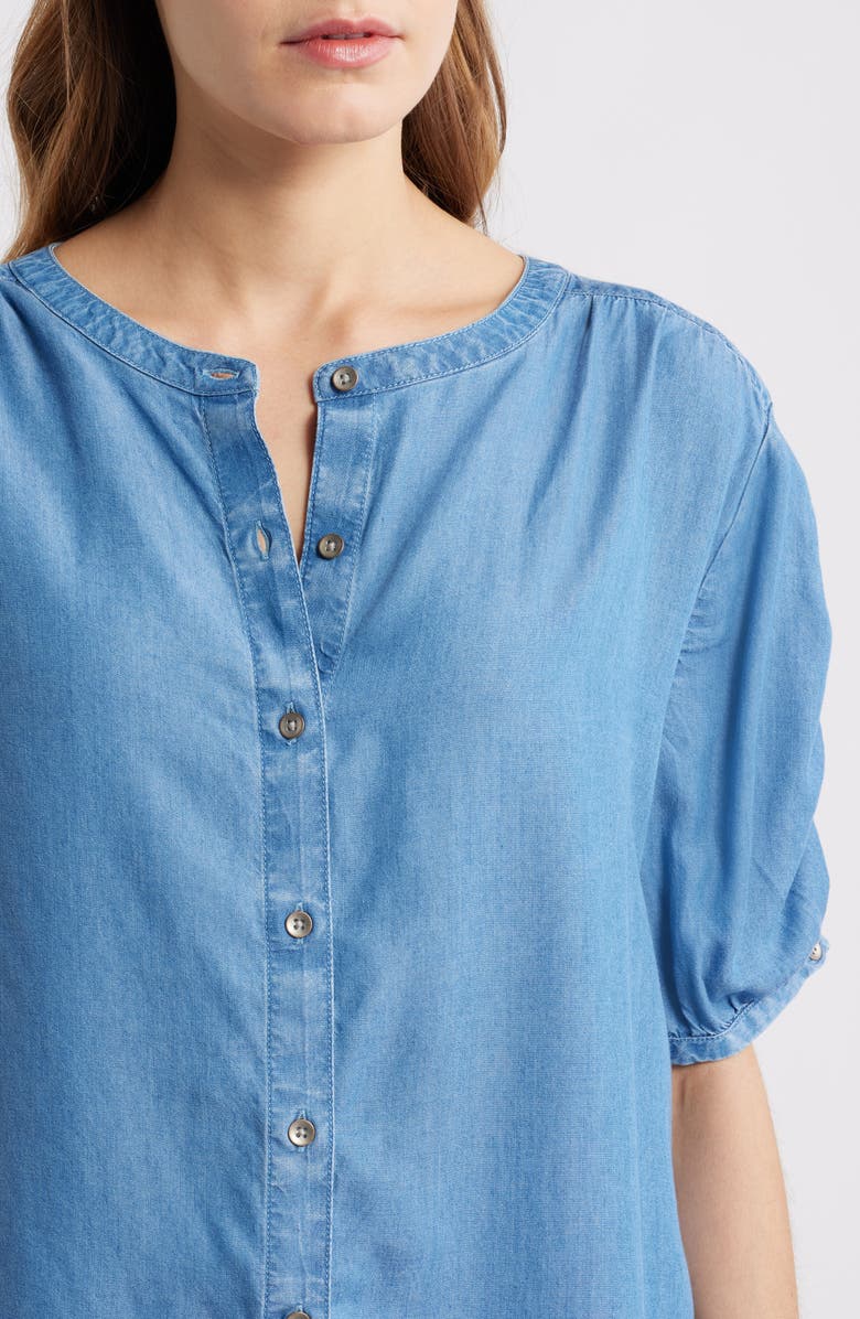 beachlunchlounge Deja Short Sleeve Denim Shirt, Alternate, color, Medium Wash