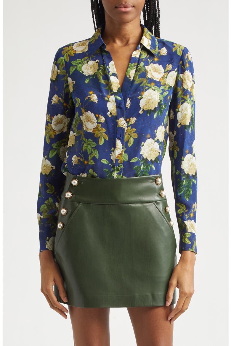 Eloise Floral Silk Button-Up Shirt, Main, color, TWILIGHT EDEN