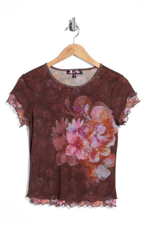 Floral Mesh Double Layer Top