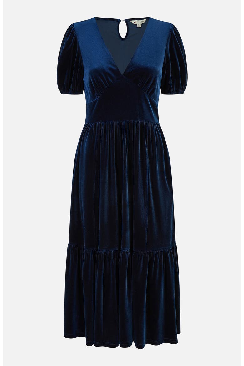Velvet V-Neck Midi Dress, Alternate, color, Navy