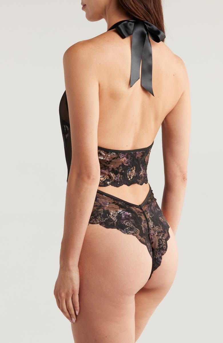 Coquette Lace Open Gusset Teddy, Alternate, color, Black